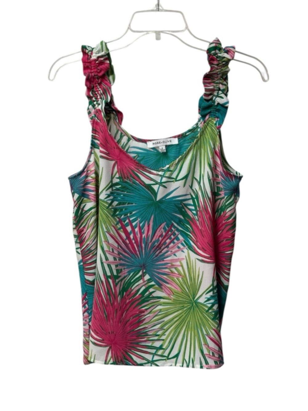 Rose & Olive Tank Top Womens Small Multicolor Spaghetti Straps Beach Summer Palm
